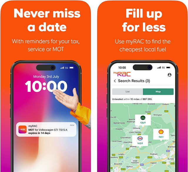 With reminders for your tax, service or MOT. Use myRAC to find the cheapest local fuel.