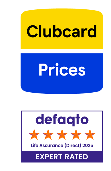 Clubcard Prices and Defaqto Life Assurance five-star rating logos.