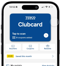Phone screens show steps to apply a Little Life Helps coupon in the Tesco app.