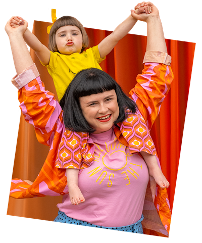 Woman with child on shoulders